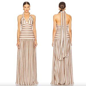 NEW Mayle Vasquez Eco Maxi Dress in Mocha Brown & Off White Sundress Halter
